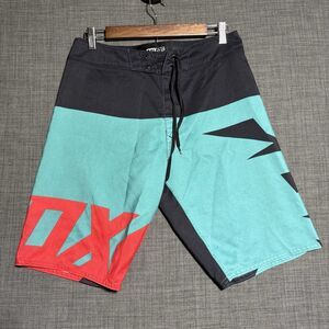 Mens Y2K Fox Racing Board Shorts Mens Sz 30 Colorblock Logo Spellout Swim Trunks